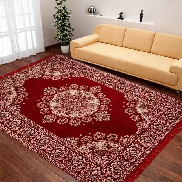 Alqsa Elegant Abstract Floral Red Carpet 5x7feet