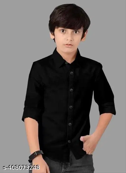 Solid Cotton Blend Polo Shirt for Boys (Black, 10-11 Years)