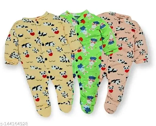 Cotton Blend Rompers for Kids, Pack of 3 (Multicolor, 6-9 Months)