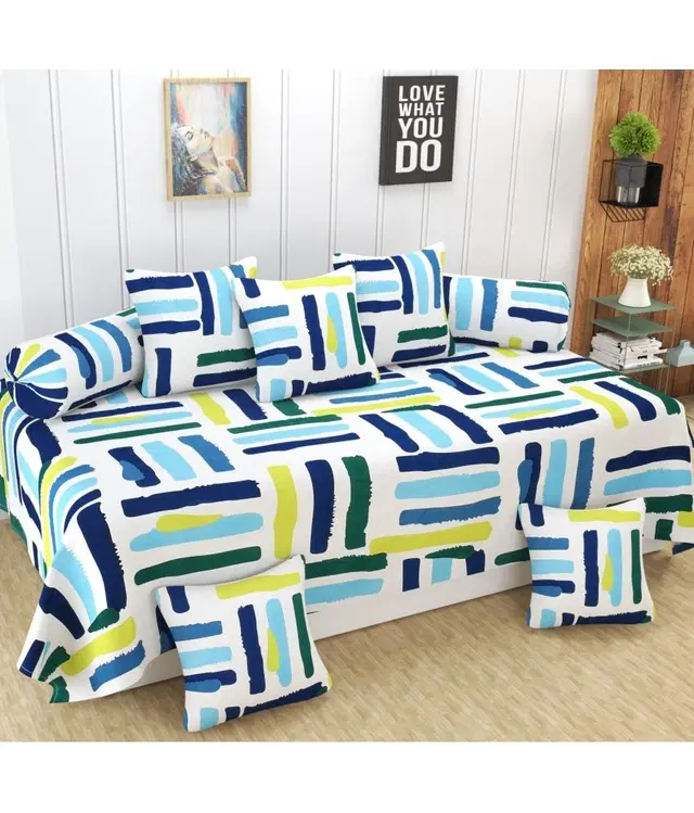 Cotton Printed Diwan Covers Set, 60x90 Inches, Multicolor, Set of 8