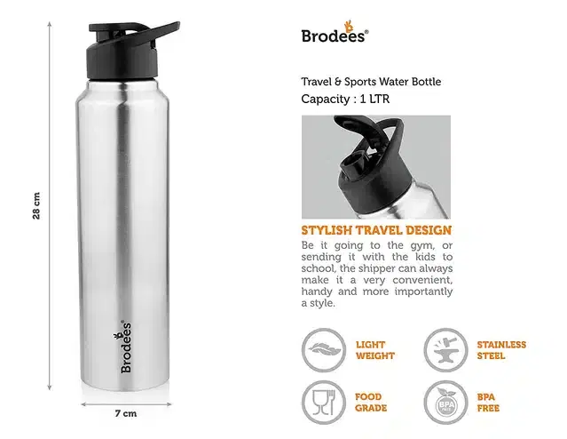 Brodees Neer Stainless Steel Water Bottle, Set Of 2 Pcs, 750 ml Of Each, A-19