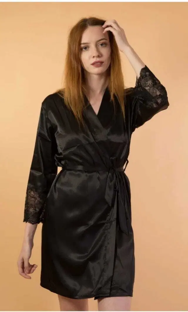 Satin Solid Babydoll for Women (Black, Free Size)