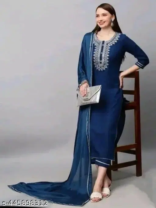 Solid A-line Kurta Set for Women (Navy Blue, XXXL)