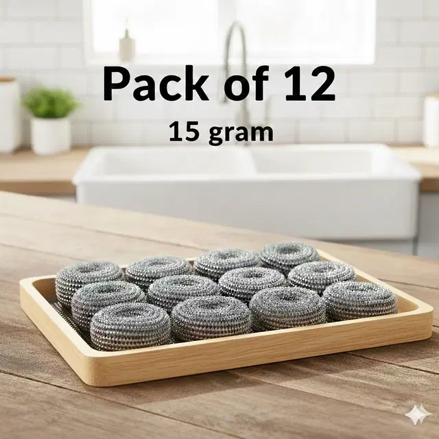 Stainless Steel Scrub Pad, Silver, Pack of 12