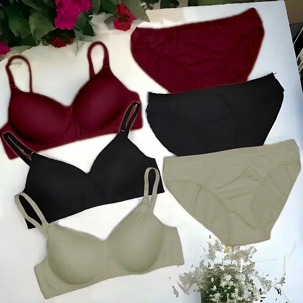 Cotton Solid Lingerie Set for Women, Multicolor, Pack of 3 (30)