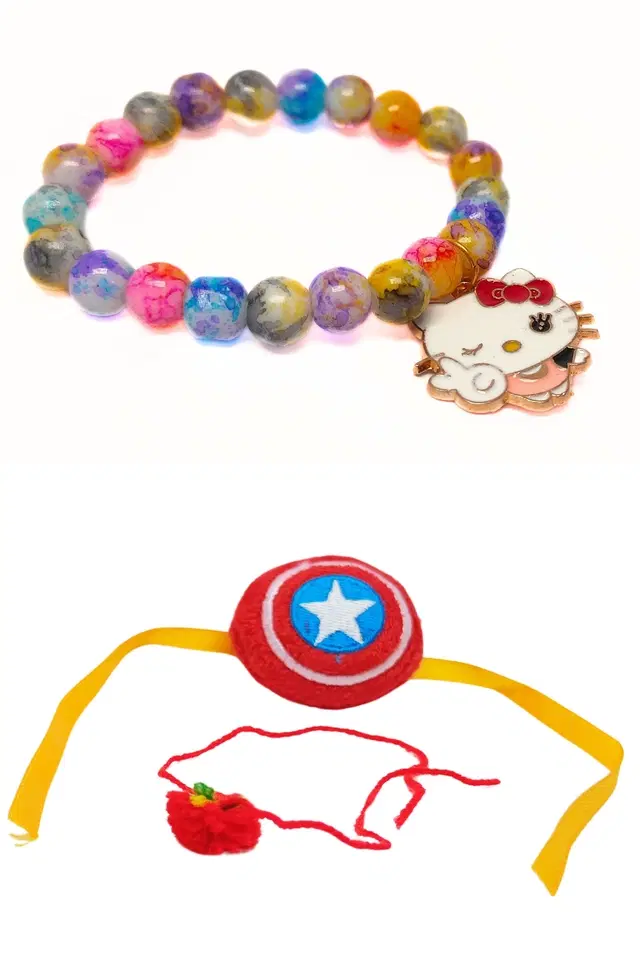 Synthetic 2 Pcs Rakhi with Bracelet for Kids (Multicolor, Set of 1)