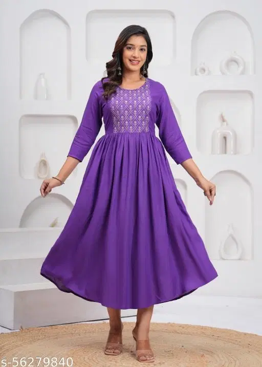 Rayon Kurti for Women, Purple (XS)