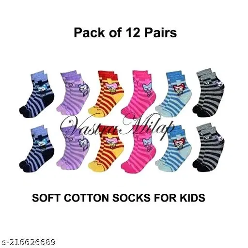 Cotton Socks for Kids, Set of 12 (Multicolor, 0-3 Months)