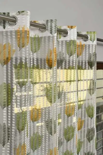 Homefab Polyester Curtains, White & Green, 7 Feet, HF-98