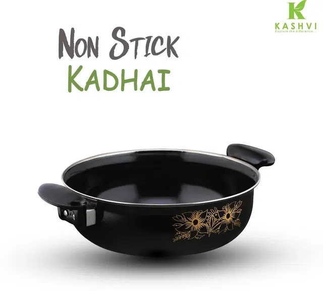 Cast Iron Kadai, Black, 28 cm