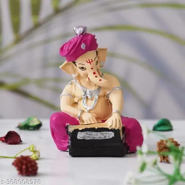 Resin God Ganesha Idol, Pink & Beige