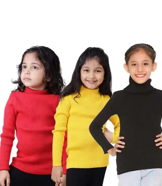 Woolen High Neck Sweater for Kids, Pack of 3 (Multicolor, 12-18 Months)