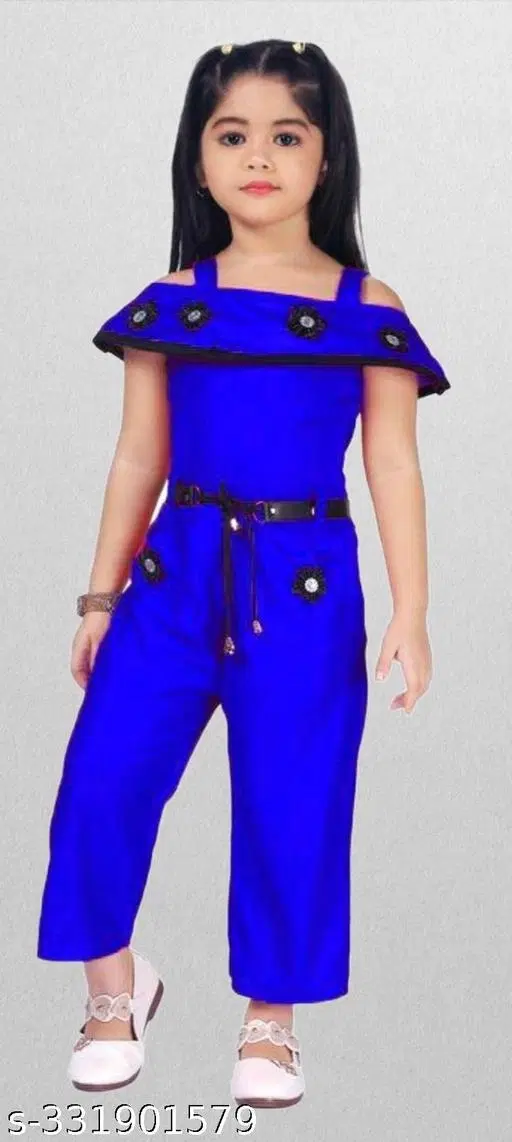 Rayon Printed Jumpsuit for Girls (Blue, 0-6 Months)