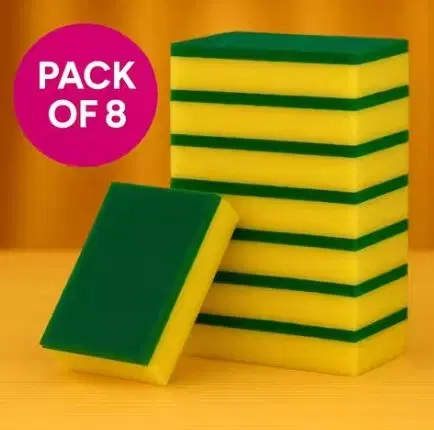 Sponge Scrub Pad ,Yellow, (Pack Of 8)