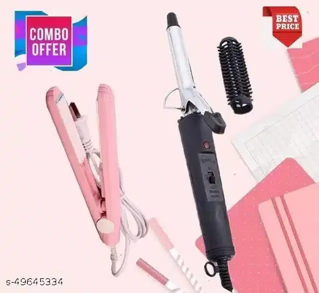 Hair Straightener with Curler, Multicolor, Set of 2