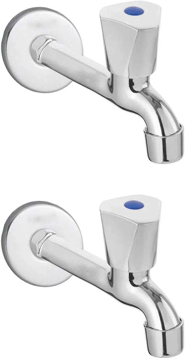 Stainless Steel Long Body Bib Cock Tap with Wall Flange, Silver, Set of 2