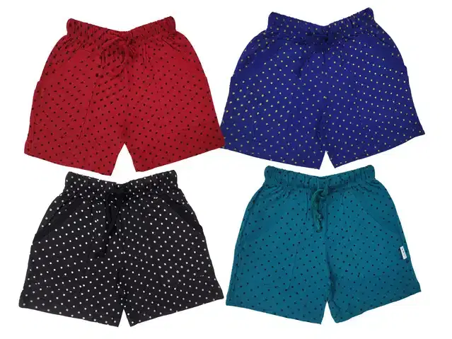 Cotton Blend Polka Dot Printed Shorts for girls, Pack of 4 (Multicolor, 9-10 Years)