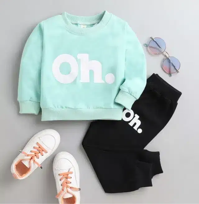 Printed Top & Bottom Set for Kids (Green & Black, 1-2 Years)