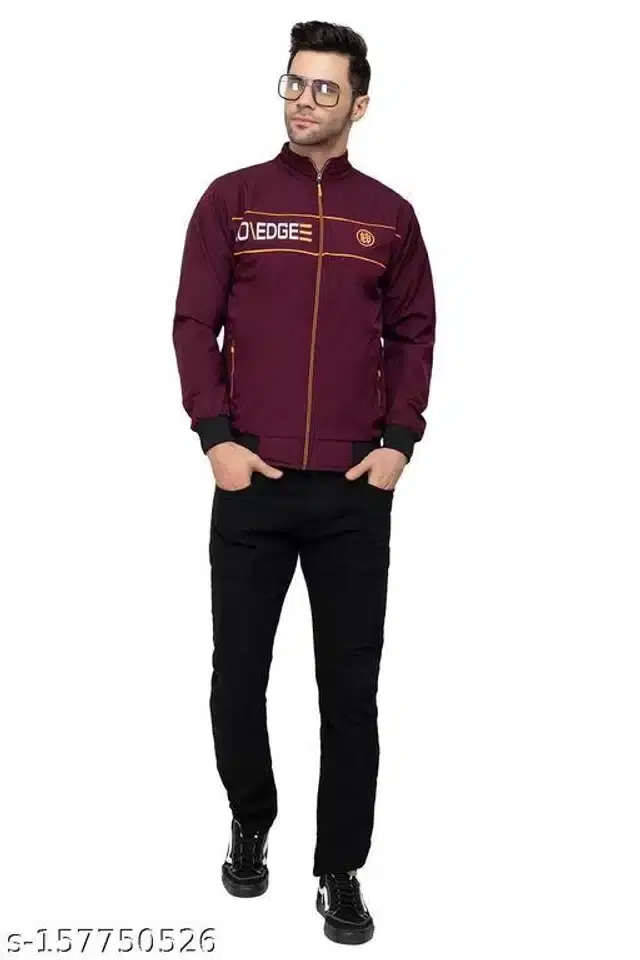 PU Jacket for Men (Maroon, M)