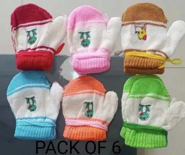 Woolen Gloves Assorted for Kids, Mitten sets, Set of 6,Multicolour