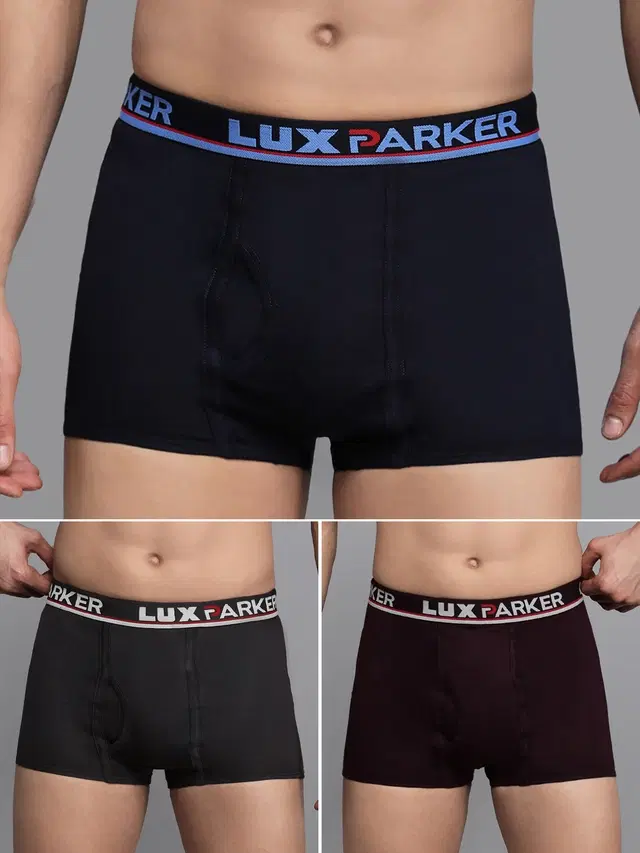 Lux Parker Cotton Solid Semi-Long Trunks for Men Pack of 3, Assorted (95cm)