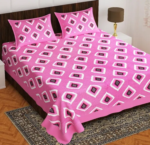 Cotton Rajasthani Jaipuri Double Bedsheet with 2 Pillow Covers, Multicolor, 90x100 inches