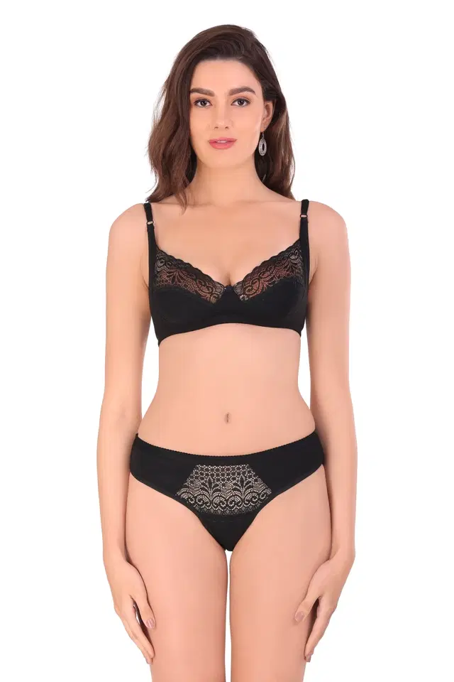 Cotton Blend Solid Non Padded Lingerie Set for Women (Multicolor, 30)