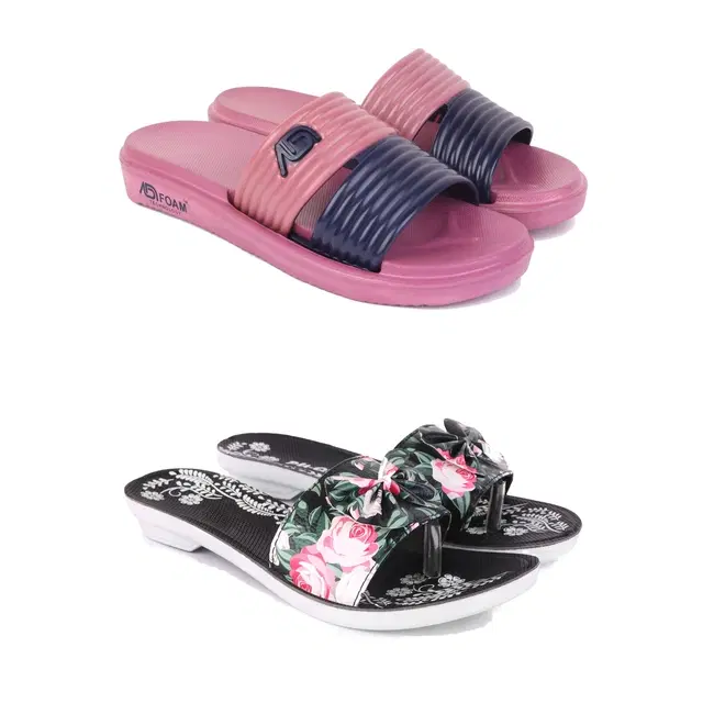 Combo of Sliders & Flats for Women, Set of 2 (Multicolor, 5)