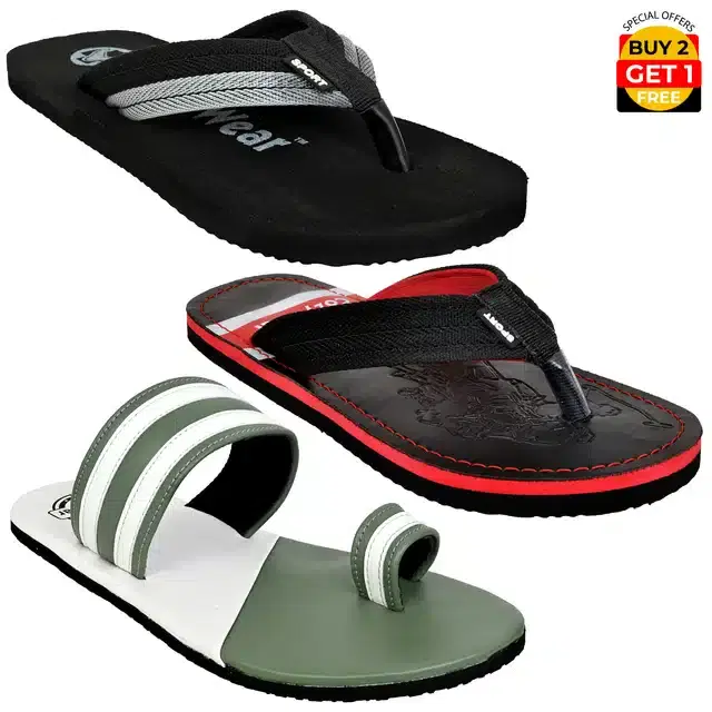 Slippers for Men, Set of 3 (Multicolor, 8)