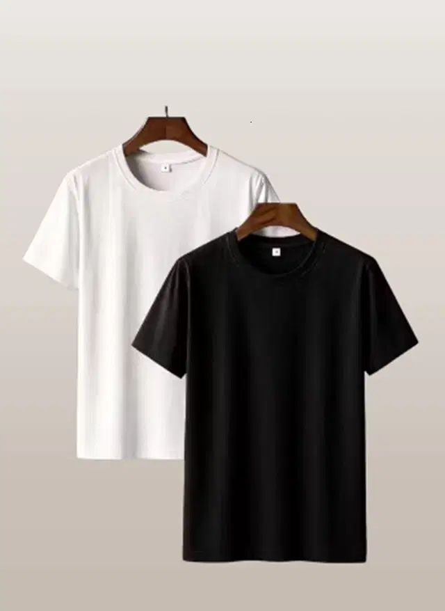 Round Neck Solid T-shirts for Men (Black, M)