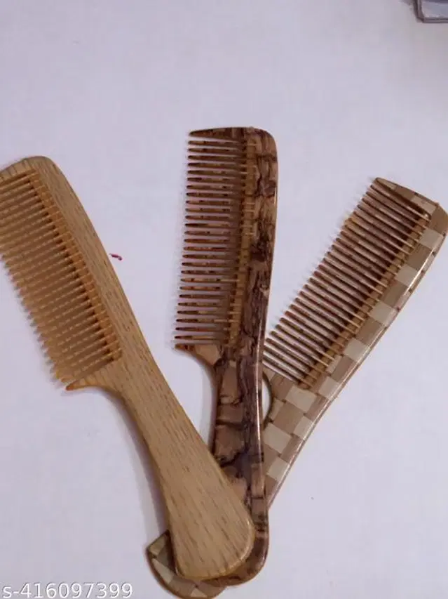 Plastic Hair Comb, Brown, Pack of 3