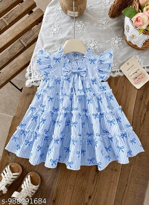 Cotton Frock for Girls (Blue, 0-1 Years)
