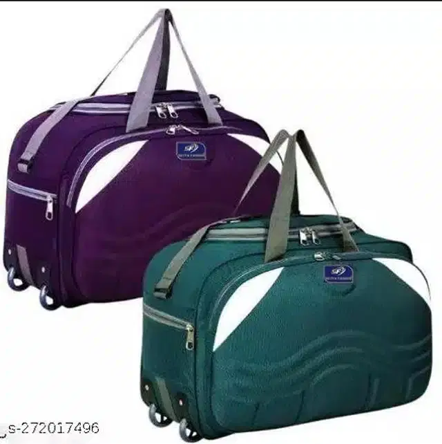 Nylon Strolley Duffel Bag, Purple & Green, 20x14x10 inches, Pack of 2