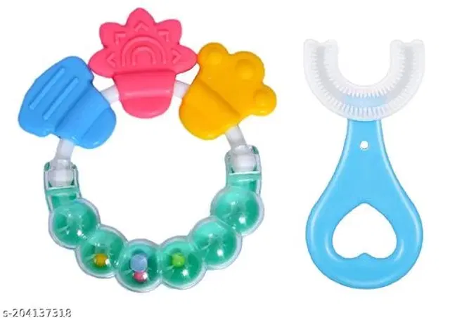 Rattle Toy with Teether for Baby, Multicolor, Set of 2