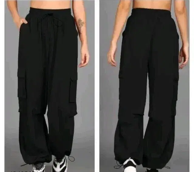 Loose Fit Solid Trackpants for Women (Black, 28)