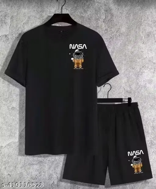 Printed Tracksuit for Men Set of 1, Black (XXL)