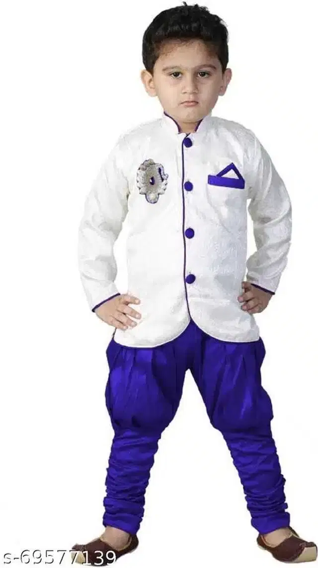 Sherwani Set for Boys (White & Blue, 1-2 Years)
