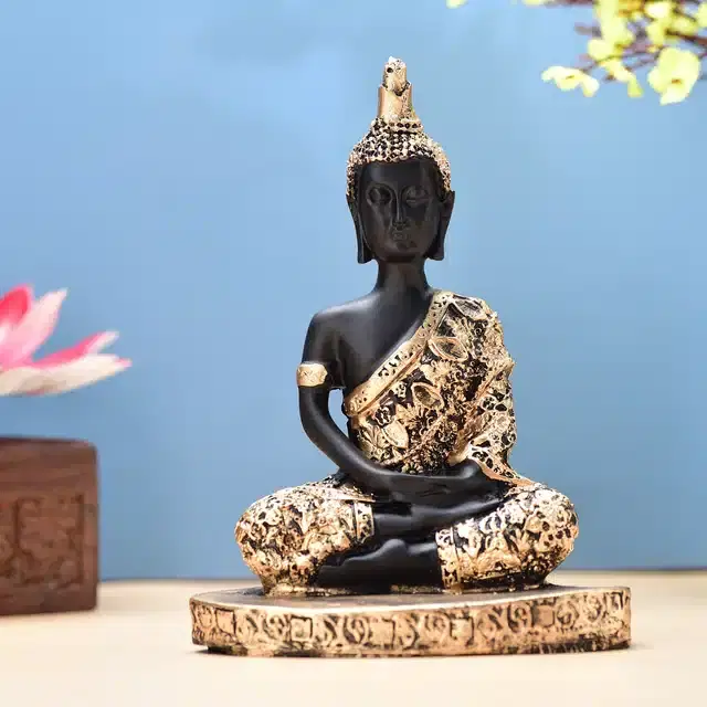 Lord Buddha Showpiece, Black & Gold, 7 inches