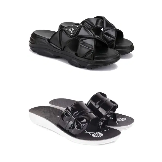 Combo of Sliders & Flats for Women, Set of 2 (Multicolor, 6)