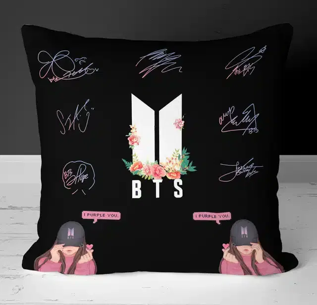 BTS Army Printed Cushion Cover, Multicolor, 16X16 Inch, Gt-273