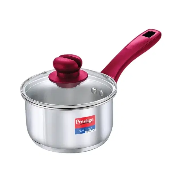 Prestige Platina Popular Sauce Pan 16 Cm Diameter With Lid 1.5 L Capacity (Stainless Steel, Induction Bottom)
