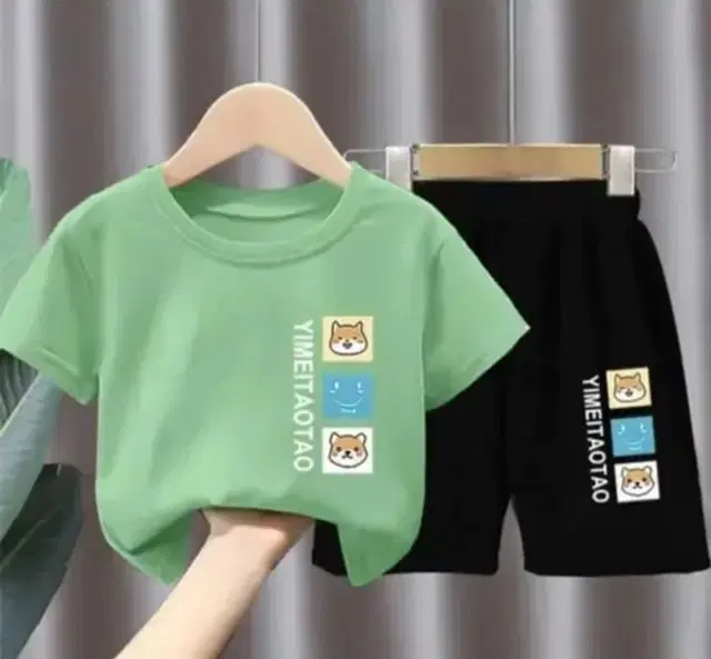 Cotton Blend Printed Clothing Set for Boys, Green (4-5 Years)