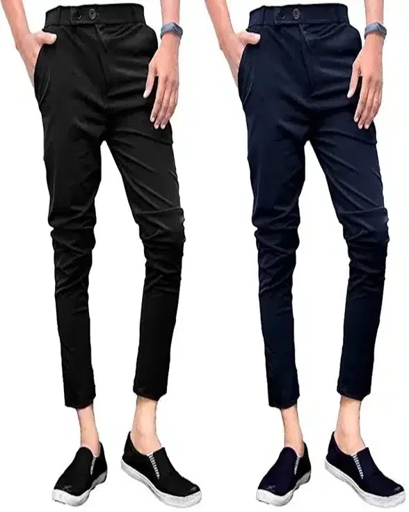 Lycra Blend Trouser for Men, Pack of 2 (Black & Navy Blue, 30)