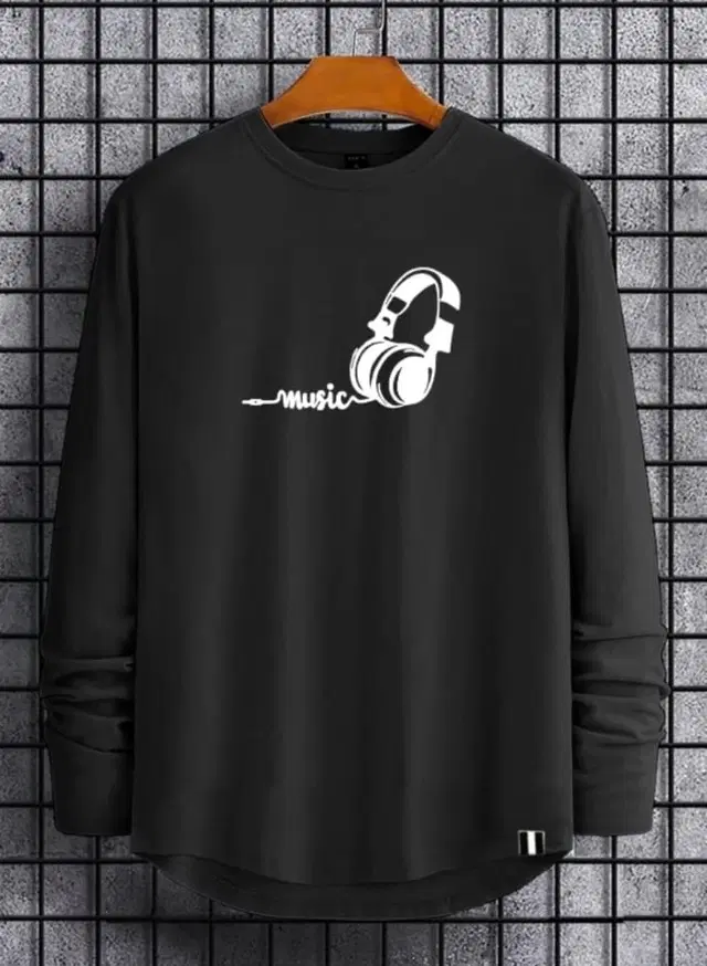 Round Neck Printed T-Shirt for Men (Black, XL)