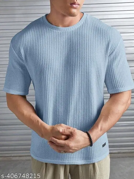 Poly Cotton Round Neck T-shirt For Men, Sky (XXL)