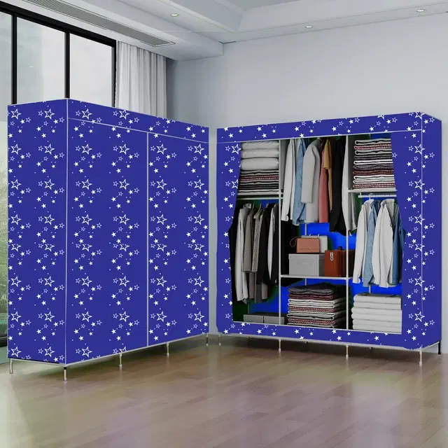 Plastic Printed Collapsible Wardrobe, Blue