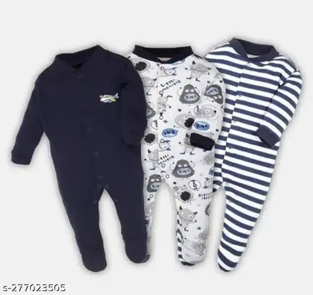 Cotton Rompers for Kids (Navy Blue, 0-3 Months)