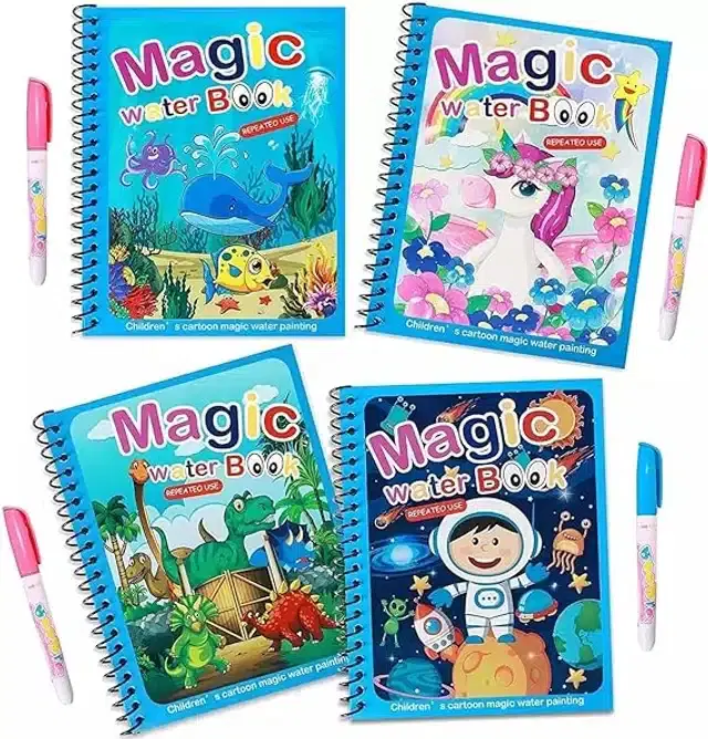 Reusable Quick Dry Water Painting Book with Doodle Pen for Kids, Multicolor, Pack of 4