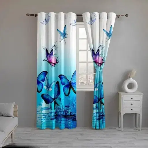 Blue Butterflies Designed Digital Printed Door Curtain 7ft pack of 1