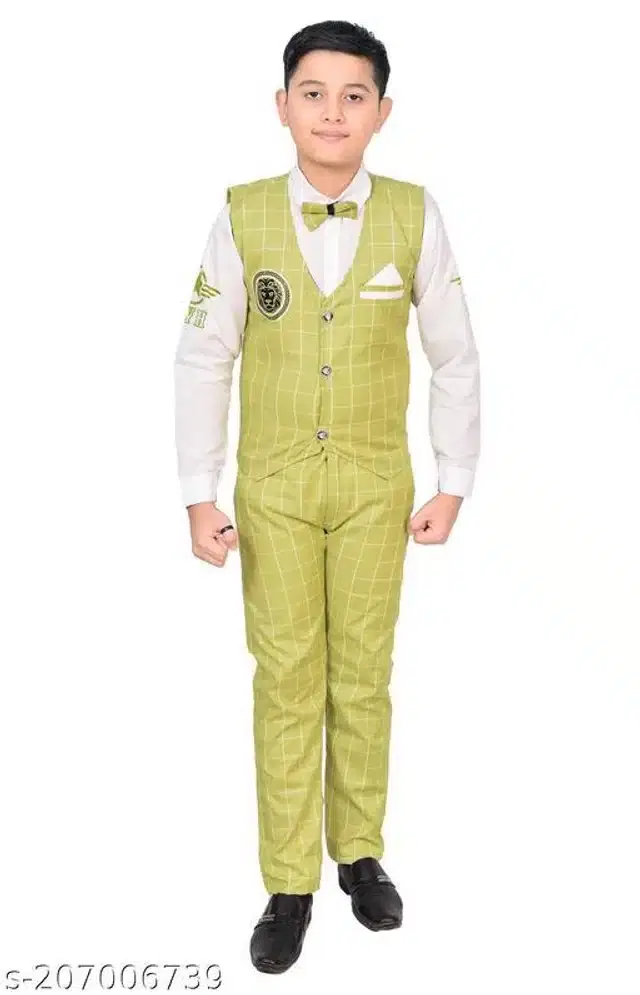 3 Pcs Coat Pant Set for Boys (Multicolor, 7-8 Years)